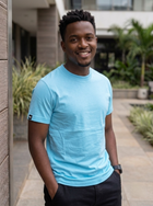 Light Blue Plain Heavy Fabric Men's Round Neck Shortsleeve Tshirt