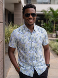 Yellow Black Leaf Pattern Men's Shortsleeve Shirt