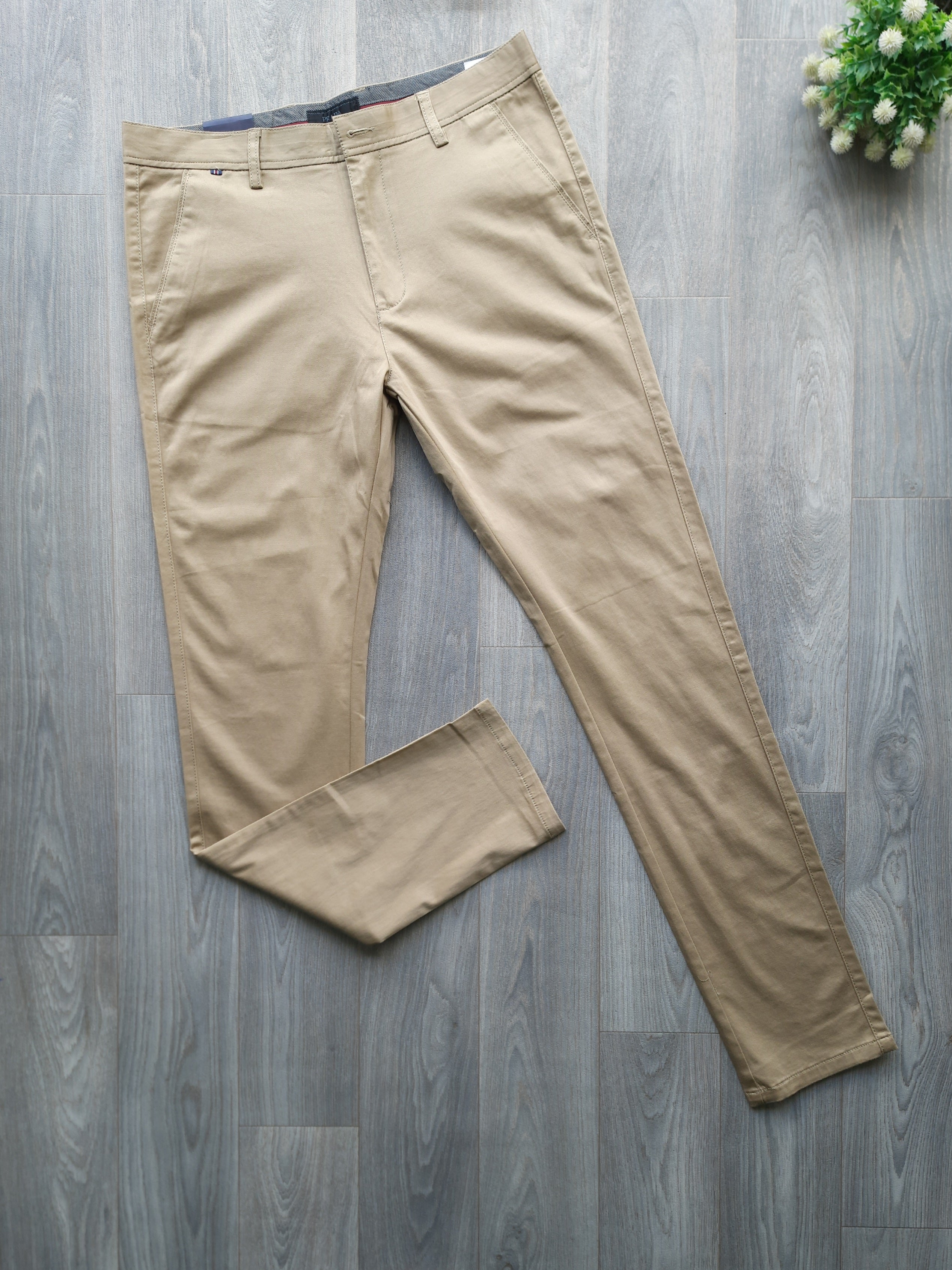 Beige Slim Fit Men's Chino/ Khaki Pants