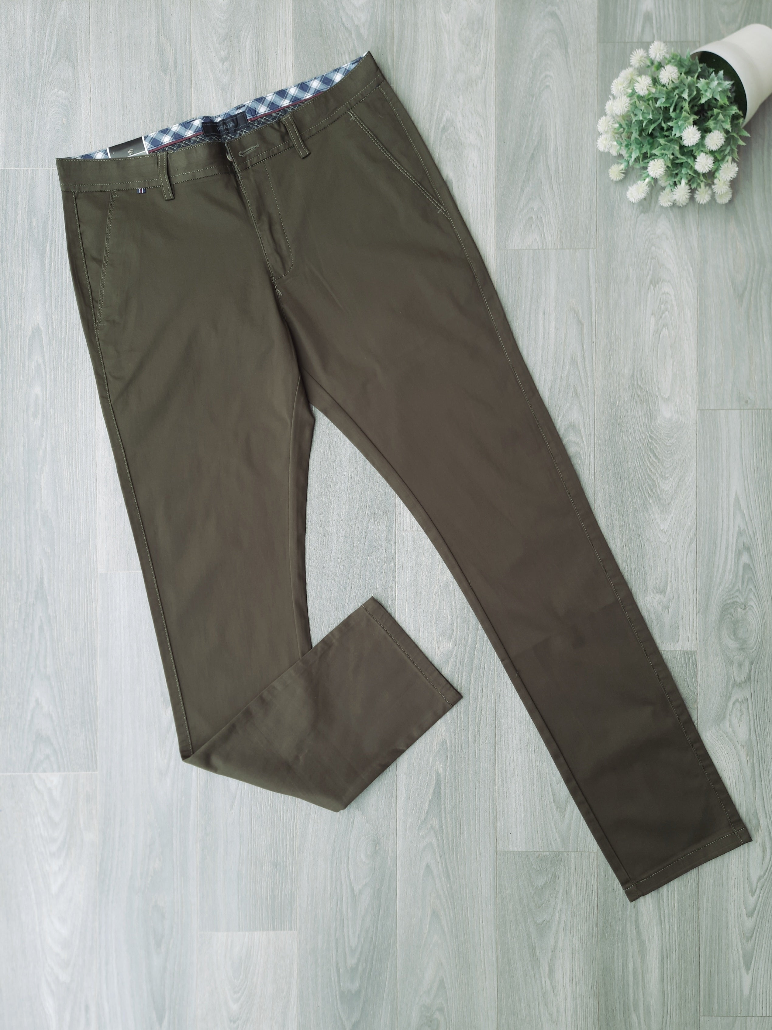 Dark Green Slim Fit Men's Chino/ Khaki Pants