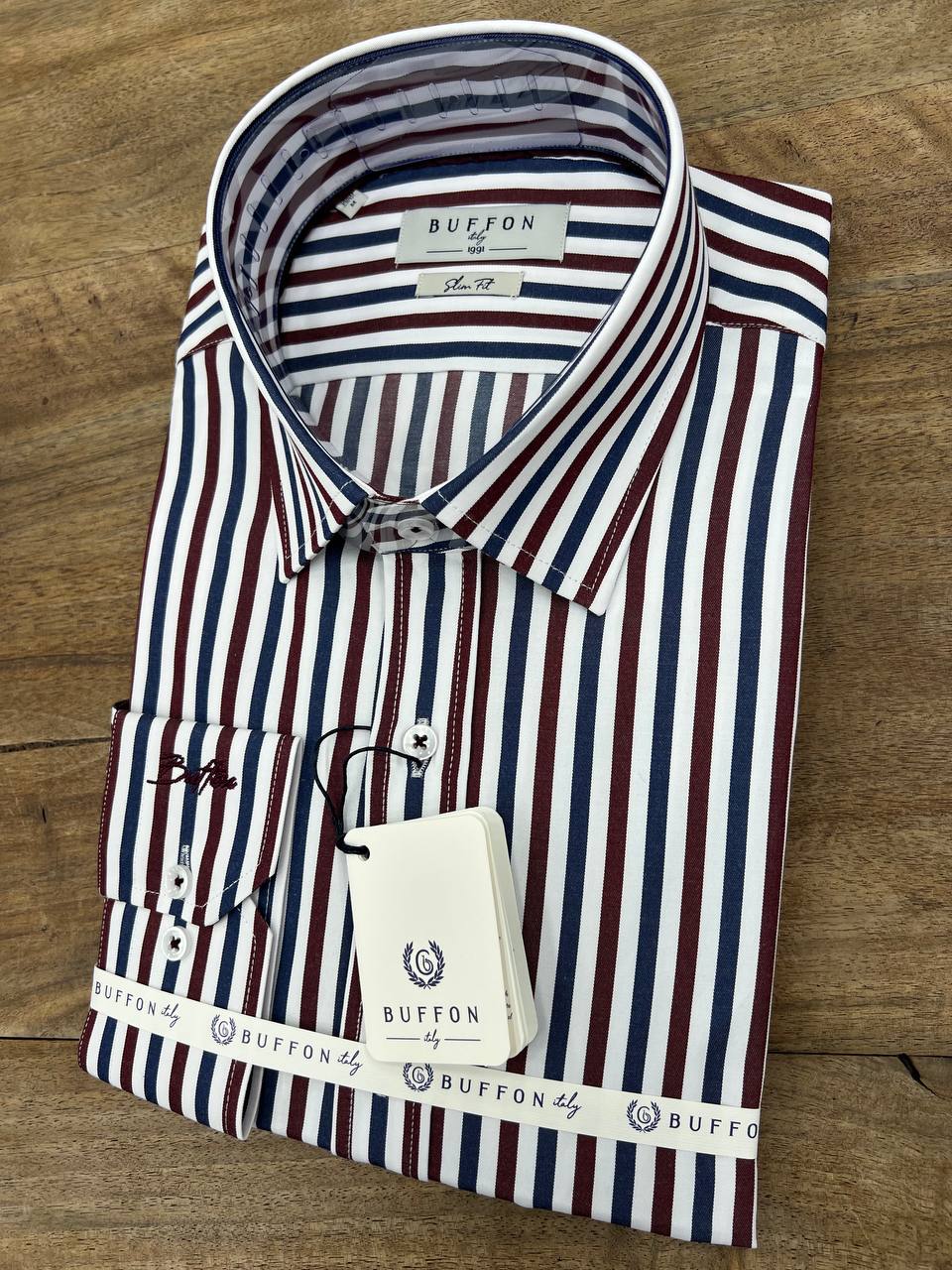 Blue Maroon Striped Men's Slim Fit Longsleeve Formal Shirt