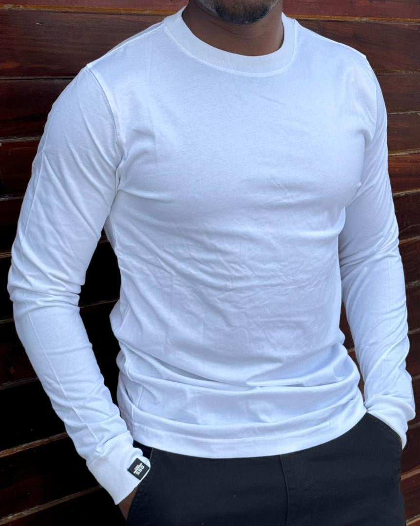White Plain Heavy Fabric Men's Longsleeve Round Neck Tshirt