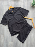 Black Men's Cuban Oversize Polo Shirt & Short Two Piece Set