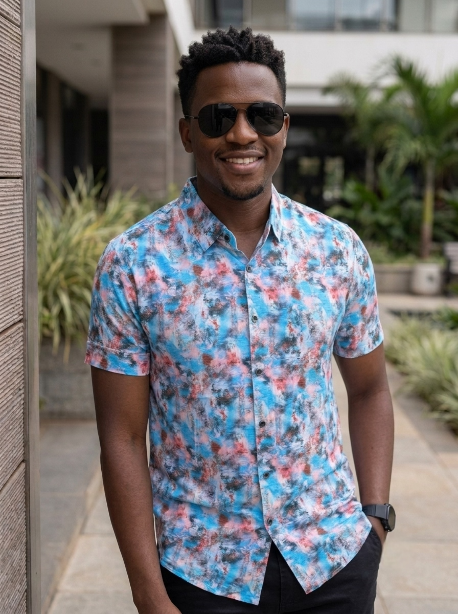 Pink Blue Pattern Men's Shortsleeve Shirt