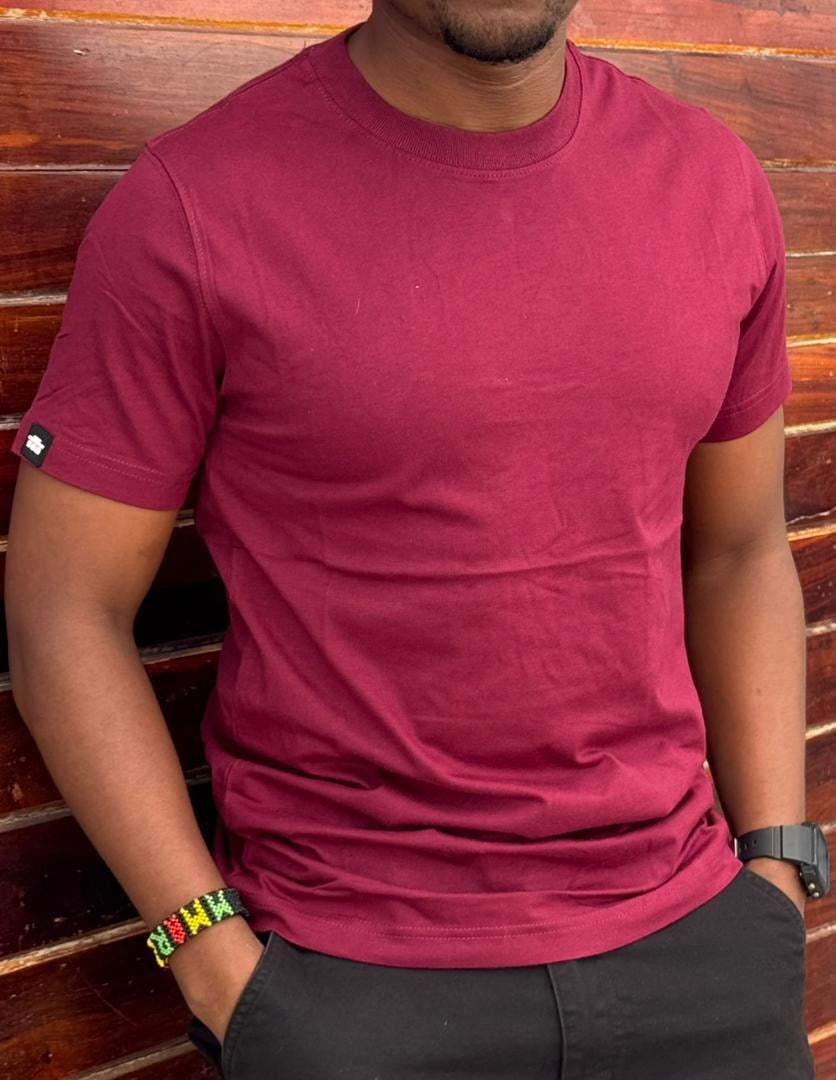 Maroon Plain Heavy Fabric Men's Round Neck  Shortsleeve Tshirt
