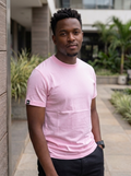 Pink Plain Heavy Fabric Men's Round Neck  Shortsleeve Tshirt