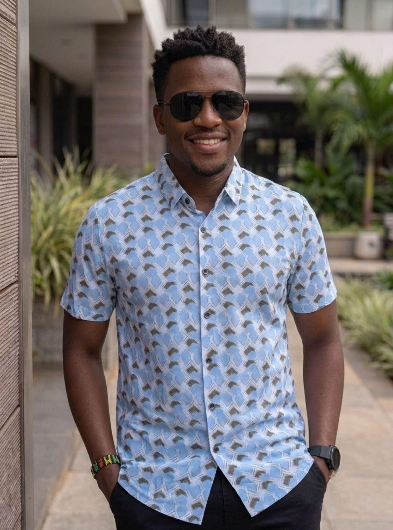 Green Blue Diamonds Pattern Men's Shortsleeve Shirt