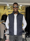 Dark Blue Quilted Fleeced Pockets Men's Half Jacket