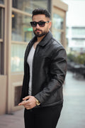 Black Faux Leather Men's Collar Jacket