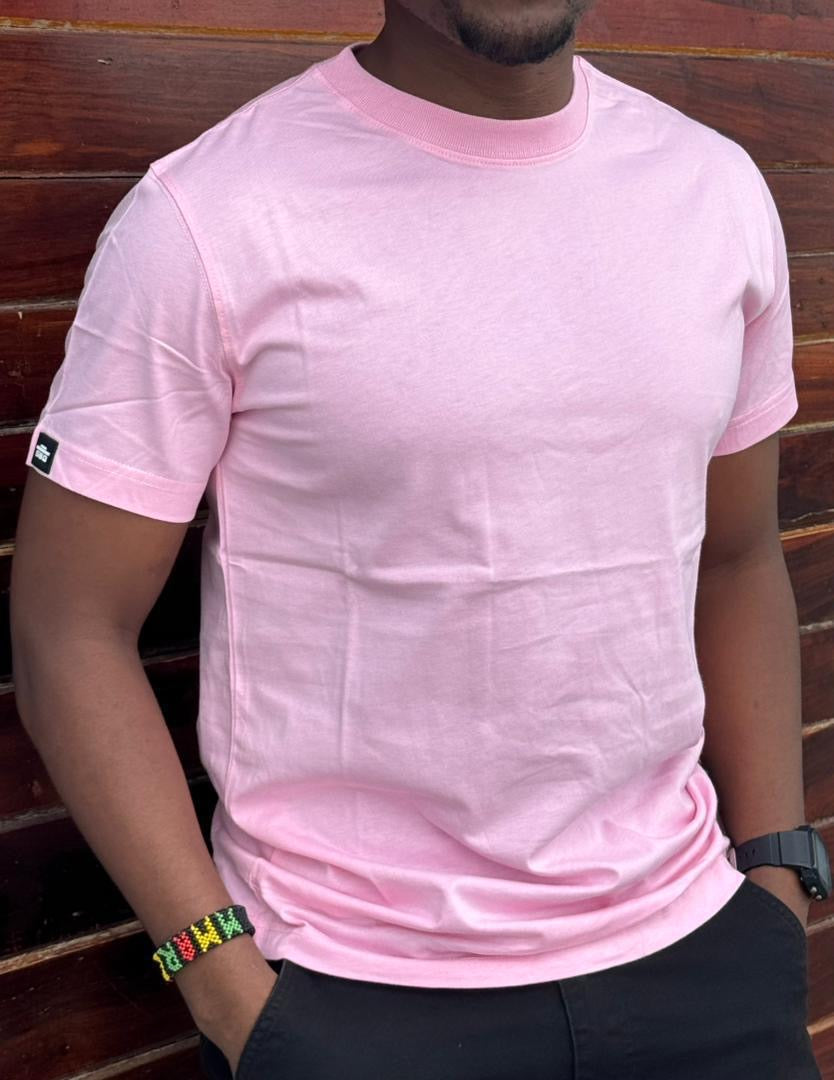 Pink Plain Heavy Fabric Men's Round Neck  Shortsleeve Tshirt