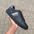 Black Blue Men's Leather Sneakers (Black Sole)