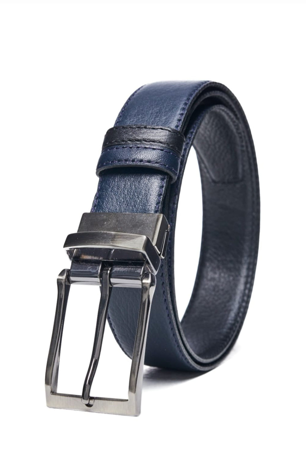 Blue and Black Reversible Men's Leather Belt
