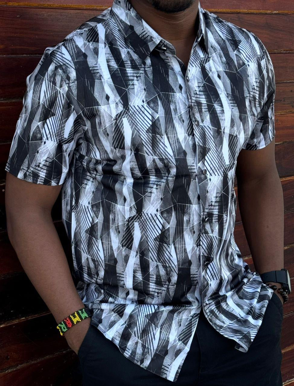 Black White Abstract Pattern Men's Shortsleeve Shirt