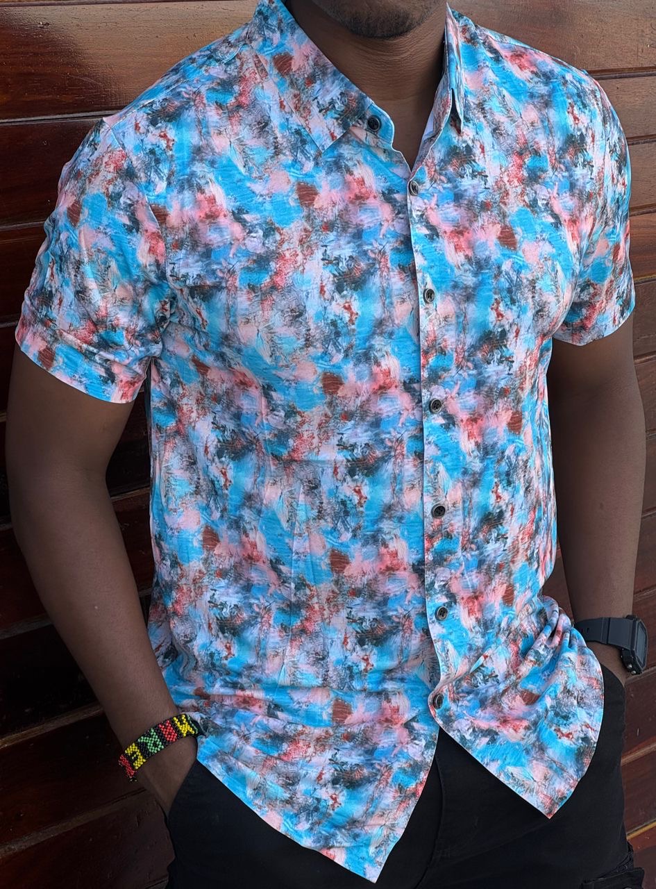Pink Blue Pattern Men's Shortsleeve Shirt