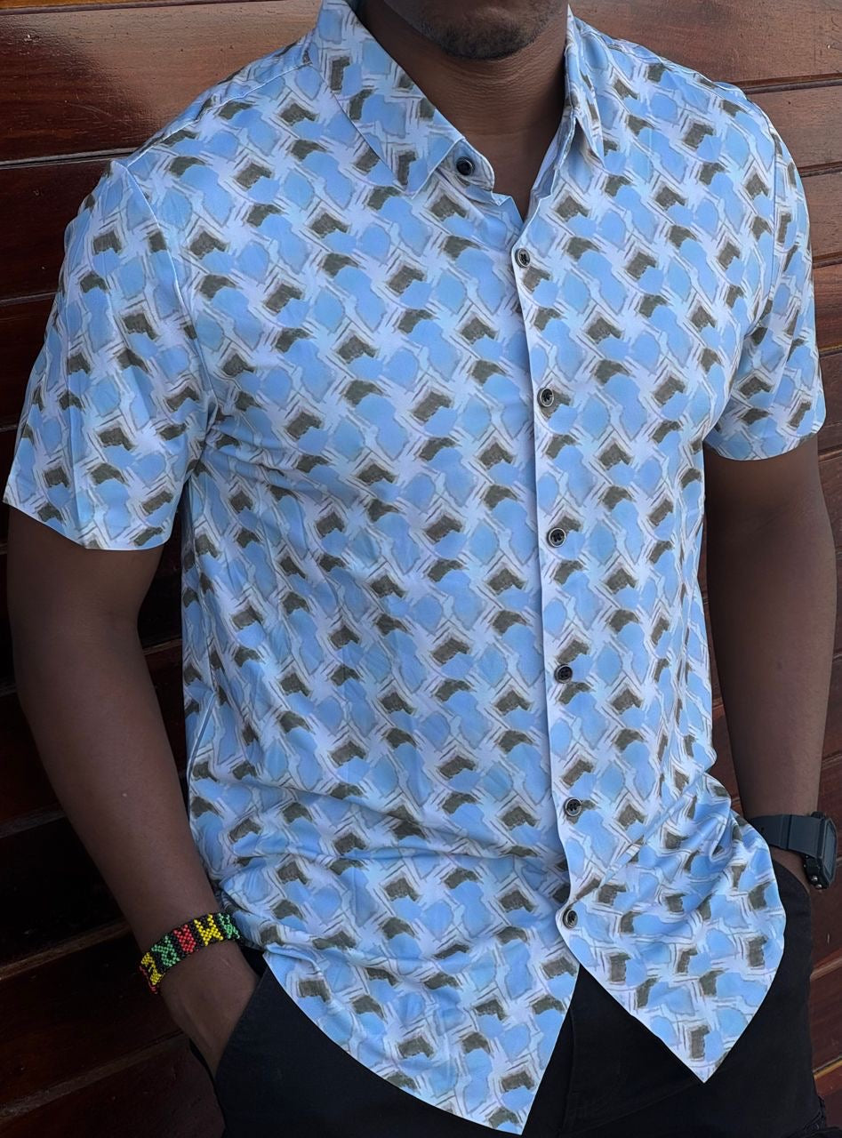 Green Blue Diamonds Pattern Men's Shortsleeve Shirt