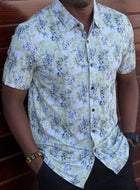 Yellow Black Leaf Pattern Men's Shortsleeve Shirt