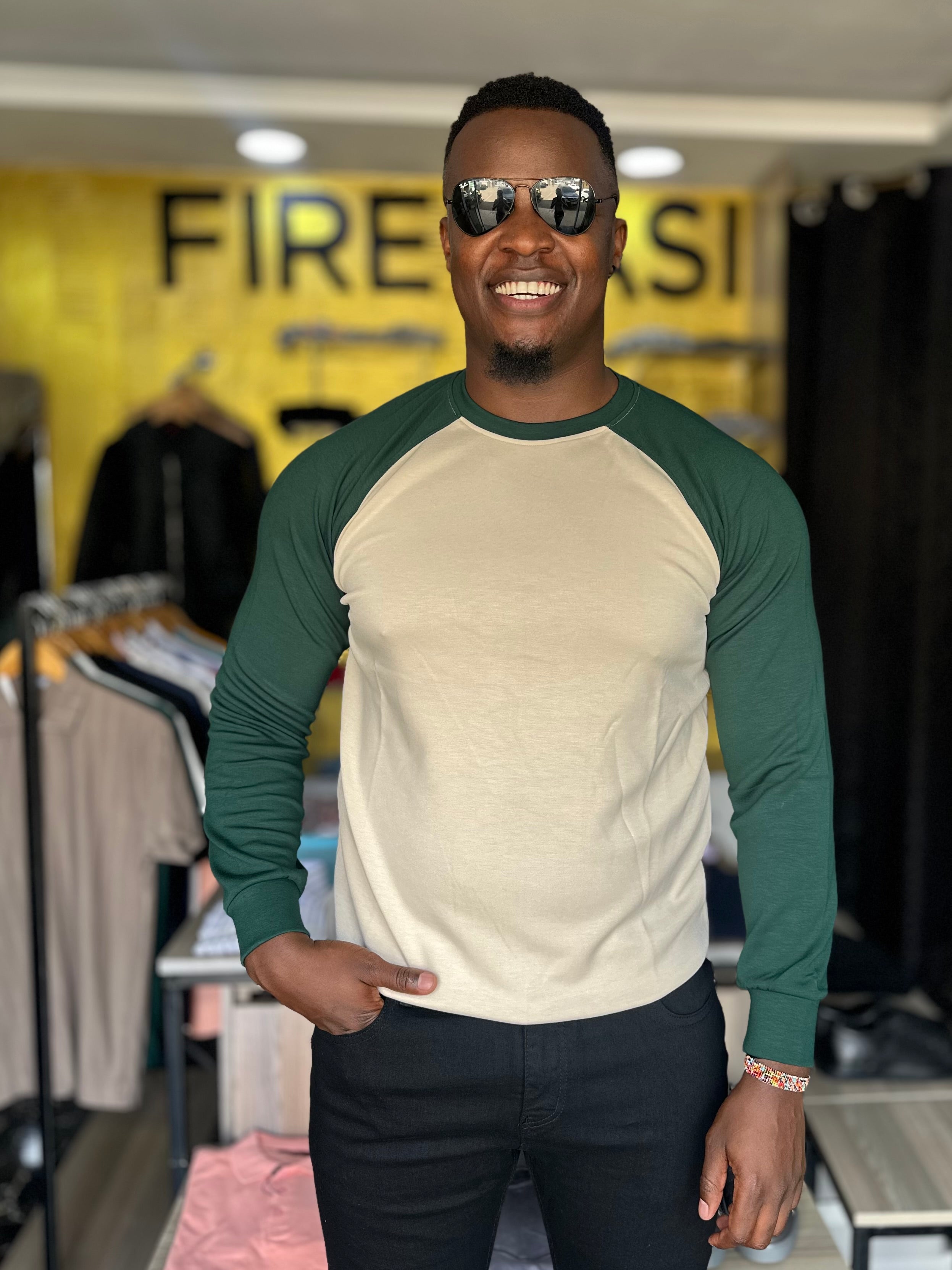 Green Beige Colour Blocked Men's Sweatshirt