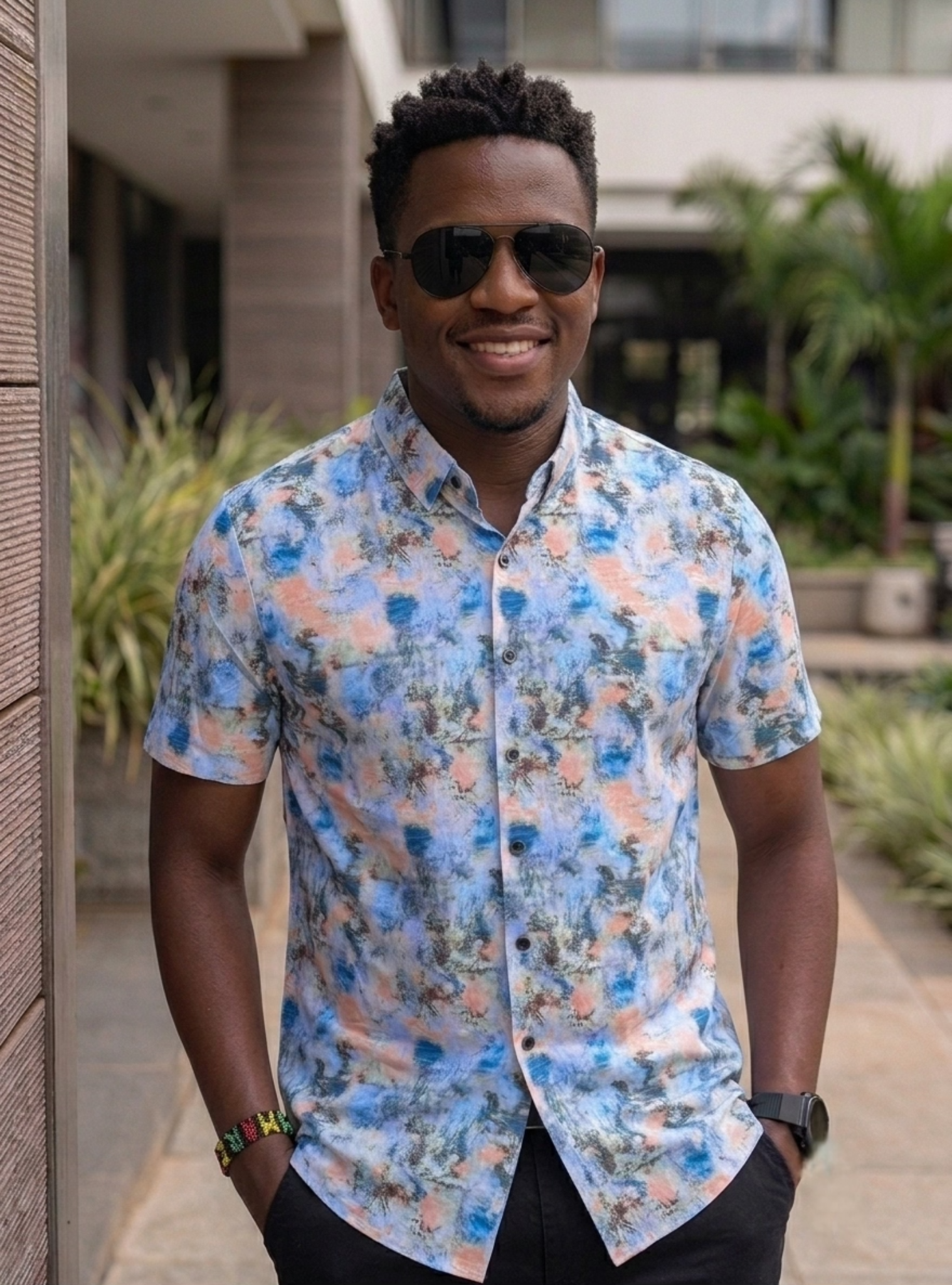 Orange Blue Pattern Men's Shortsleeve Shirt
