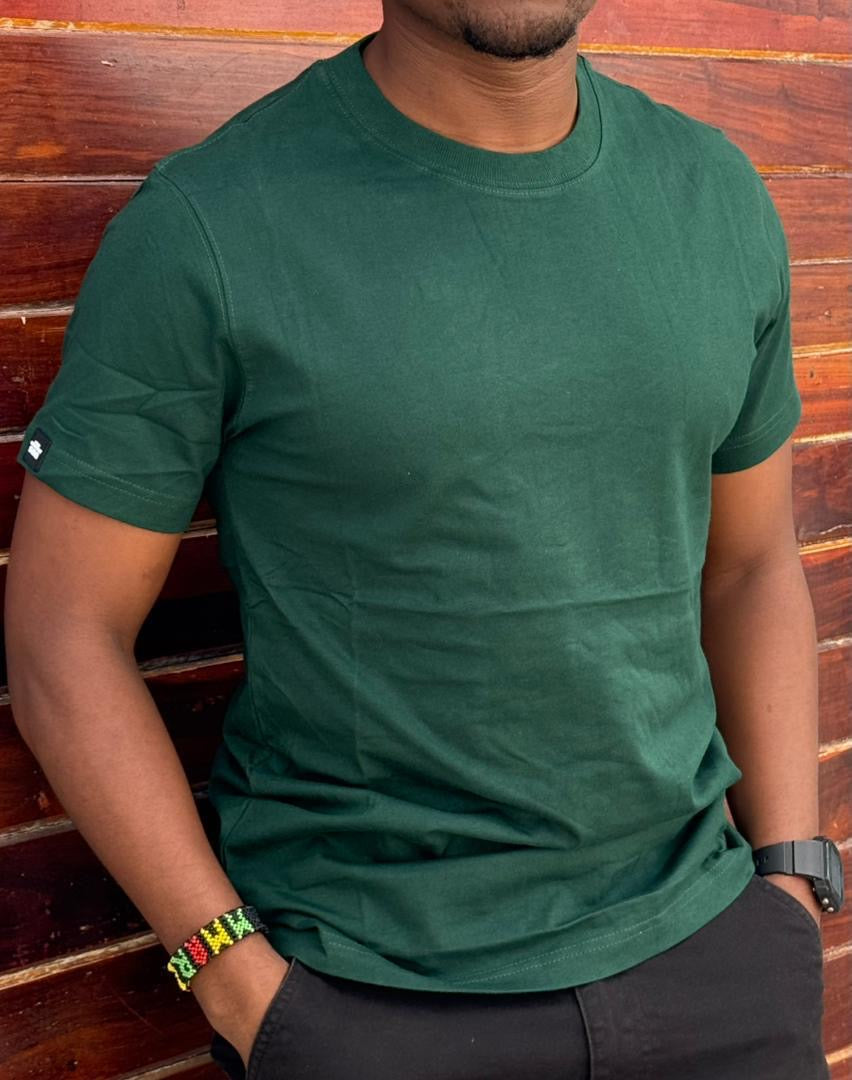 Green Plain Heavy Fabric Men's Round Neck  Shortsleeve Tshirt