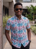 Pink Blue Box Pattern  Men's Shortsleeve Shirt