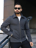 Dark Grey Plain Detailed Men's Collar Jacket
