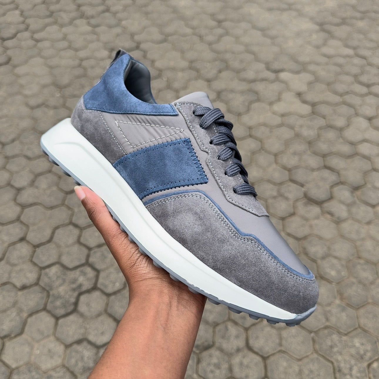 Grey Blue Men's Suede Leather Sneakers