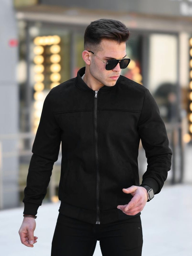 Black Suede Men's Bomber Jacket