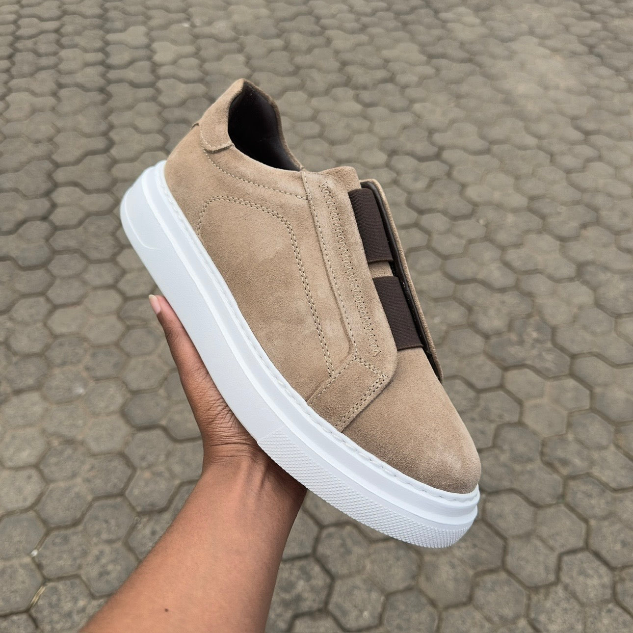 Beige Men's Suede Leather Sneakers