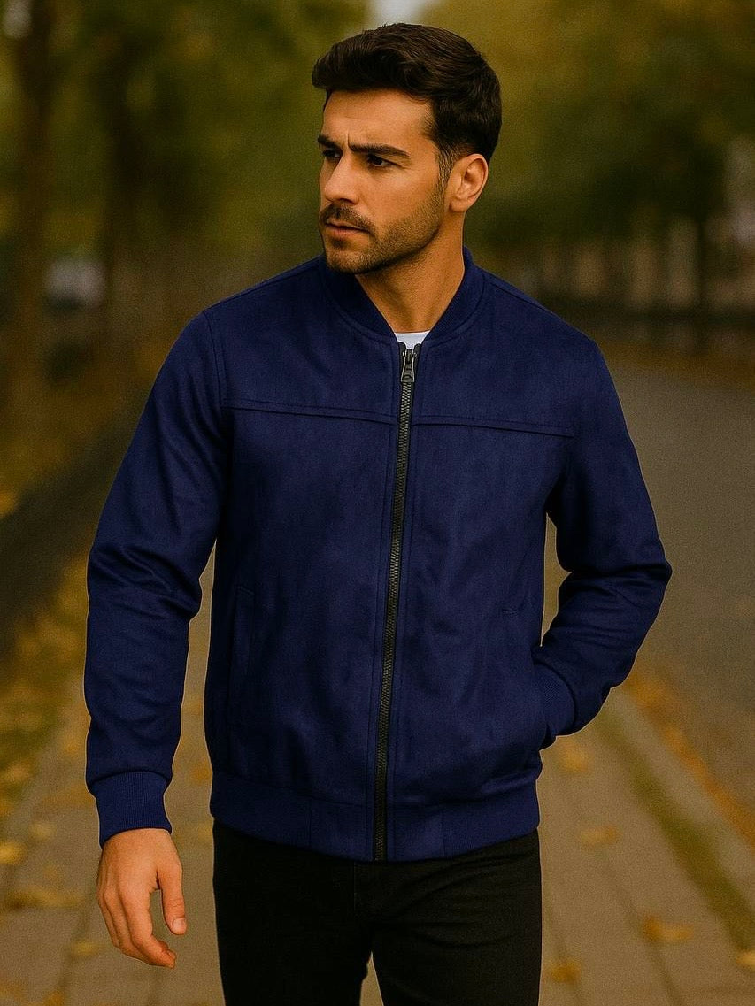 Dark Blue Suede/ Velvet Bomber Men's Jacket