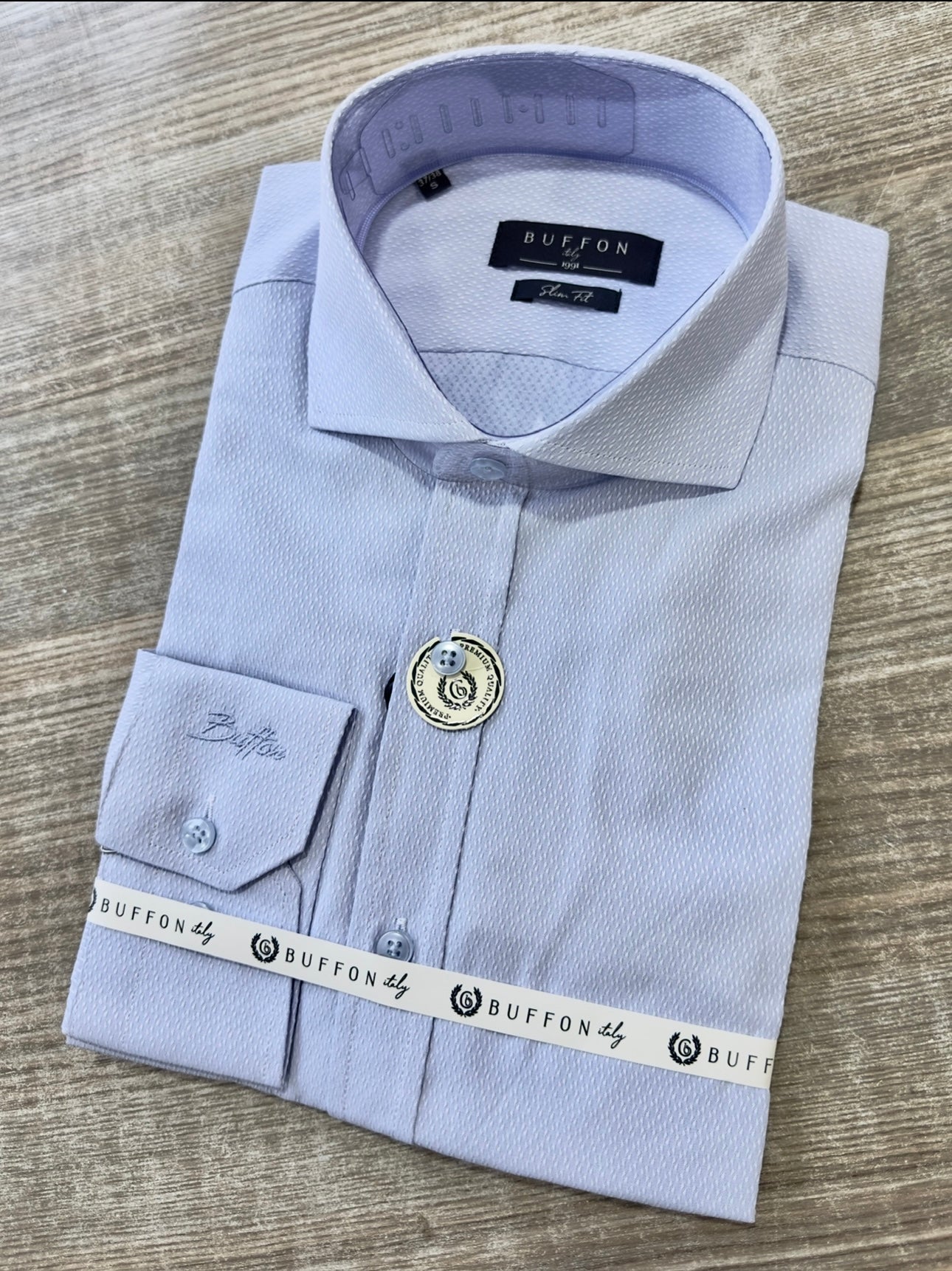 Light Blue Plain Dotted Men's Slim Fit Longsleeve Formal Shirt