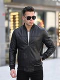 Black Faux Leather Men's Bomber Jacket