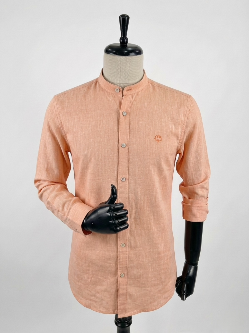 Peach Chinese Collar Men's Slim Fit Longsleeve Casual Shirt