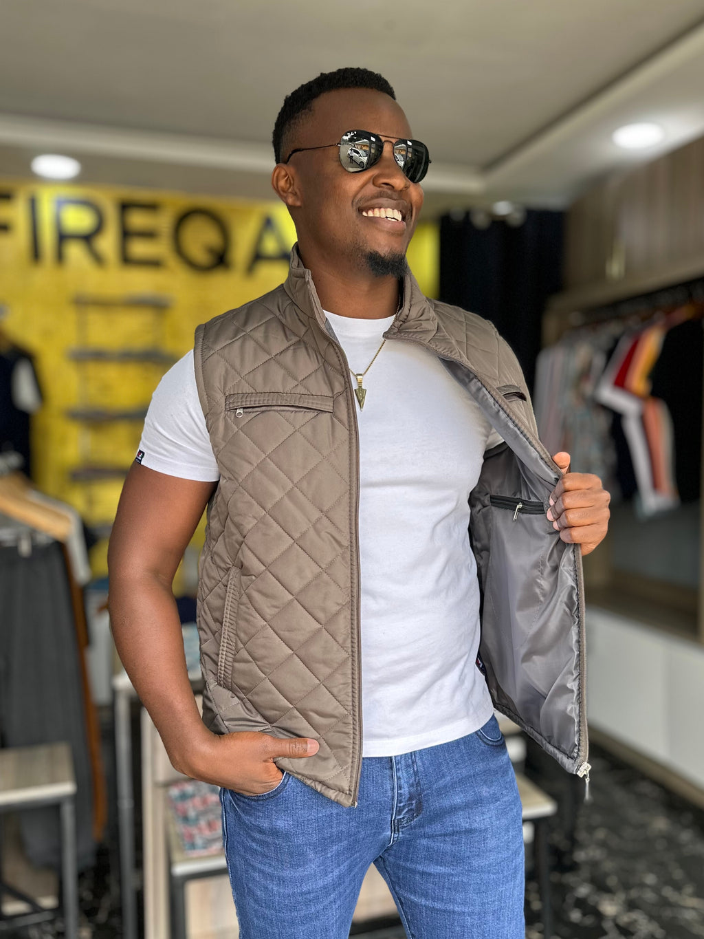 Brown Quilted Men's Half Jacket