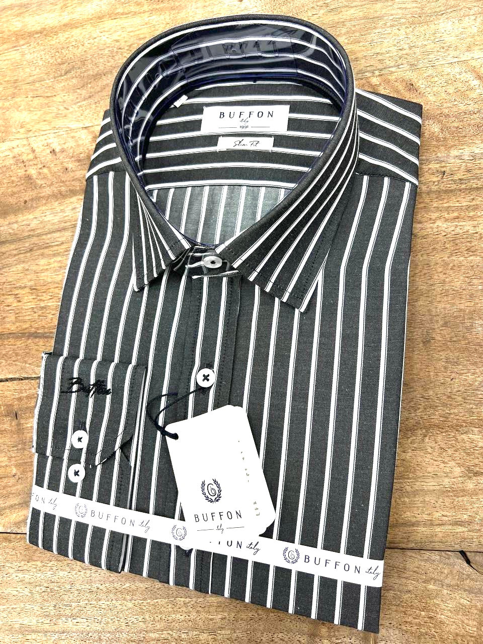 Dark Grey Striped Men's Longsleeve Formal Shirt