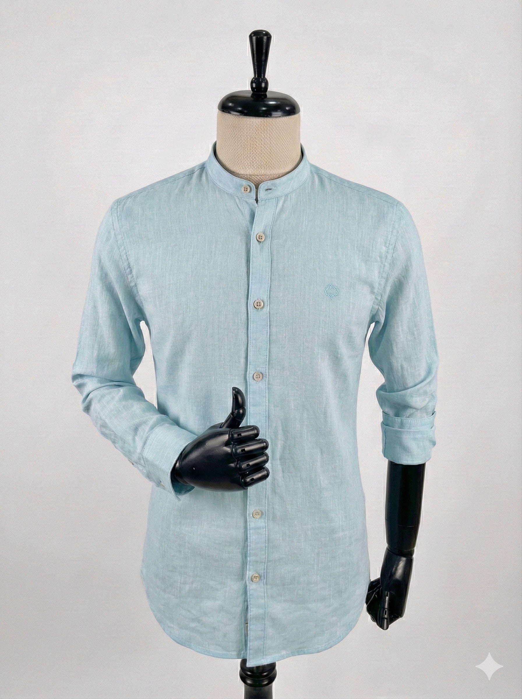 Light Green Chinese Collar Men's Longsleeve Casual Shirt