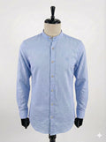 Light Blue Chinese Collar Men's Longsleeve Casual Shirt