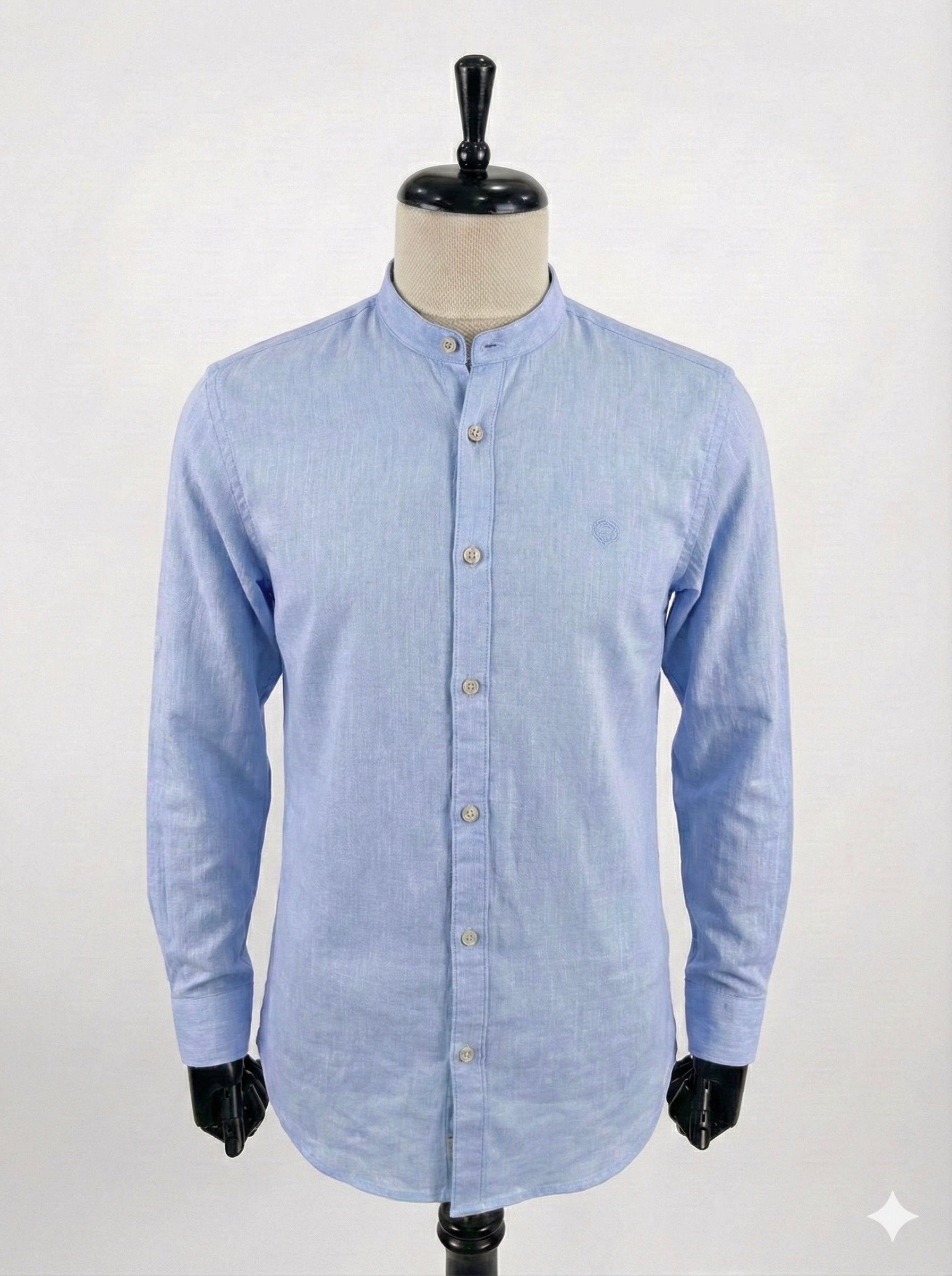 Light Blue Chinese Collar Men's Longsleeve Casual Shirt