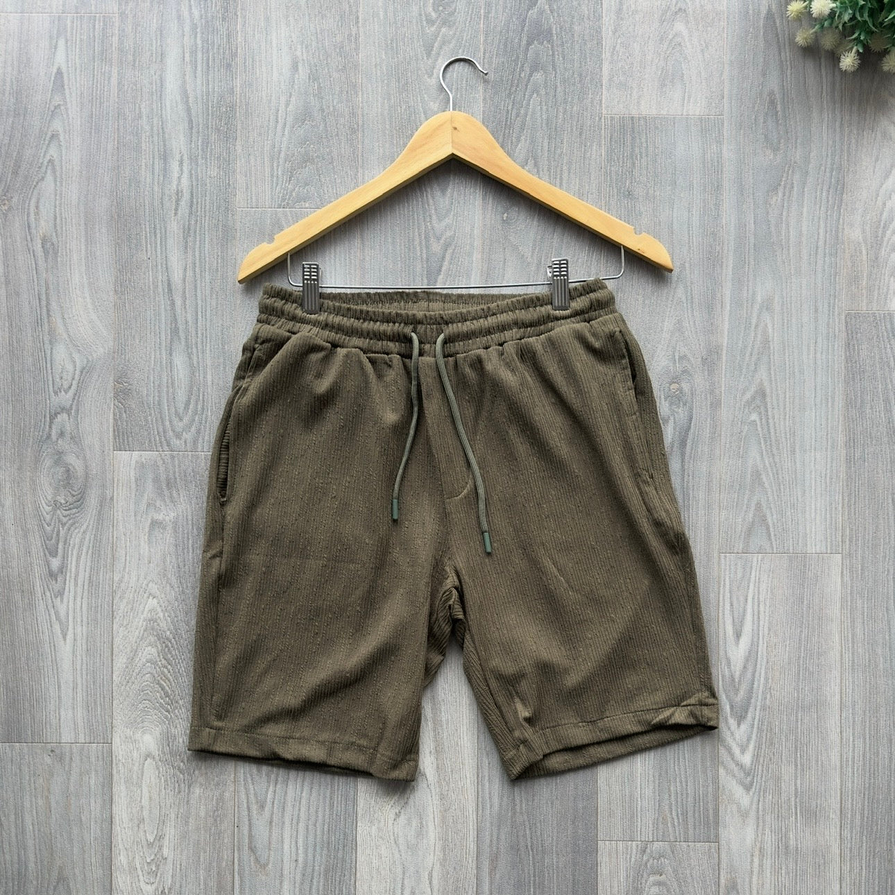 Jungle Green Plain Detailed Men's Drawstrings Shorts