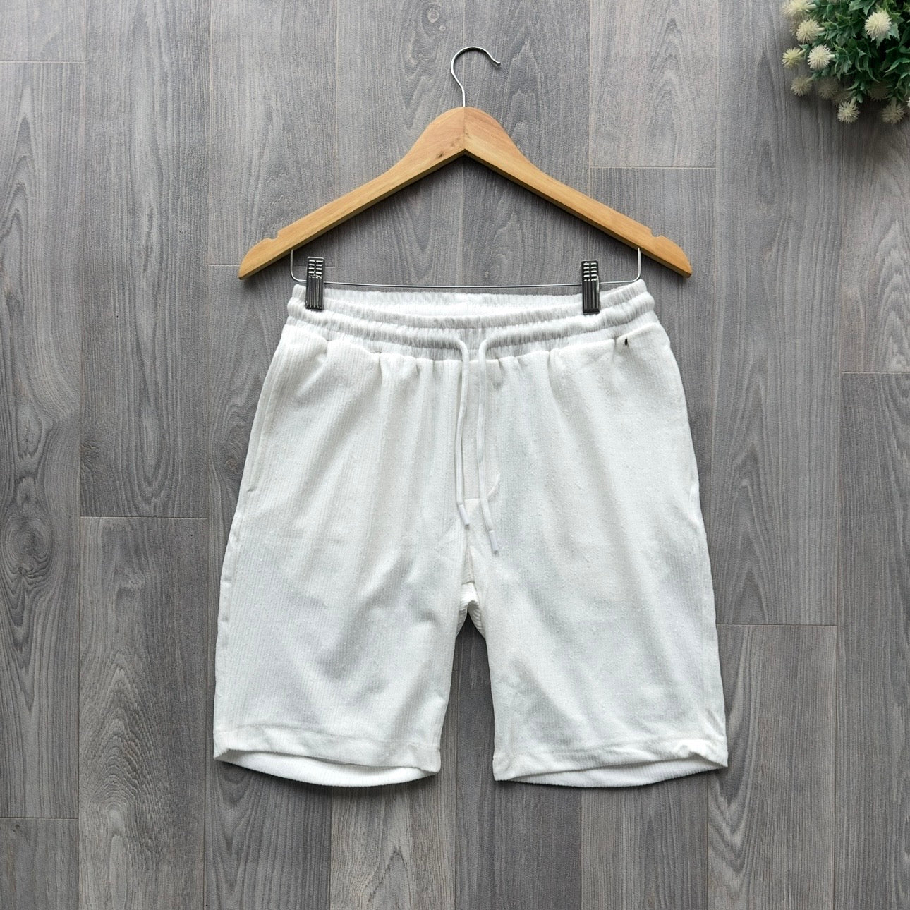 White Plain Detailed Men's Drawstrings Shorts