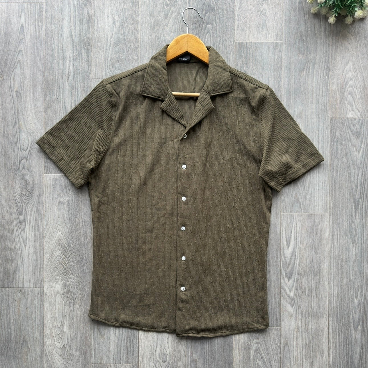 Jungle Green Plain Detailed Cuban Men's Shortsleeve Shirt