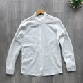 White Chinese Collar Men's Longsleeve Casual Shirt