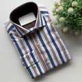 Beige Striped Men's Casual/ Formal Longsleeve Shirt