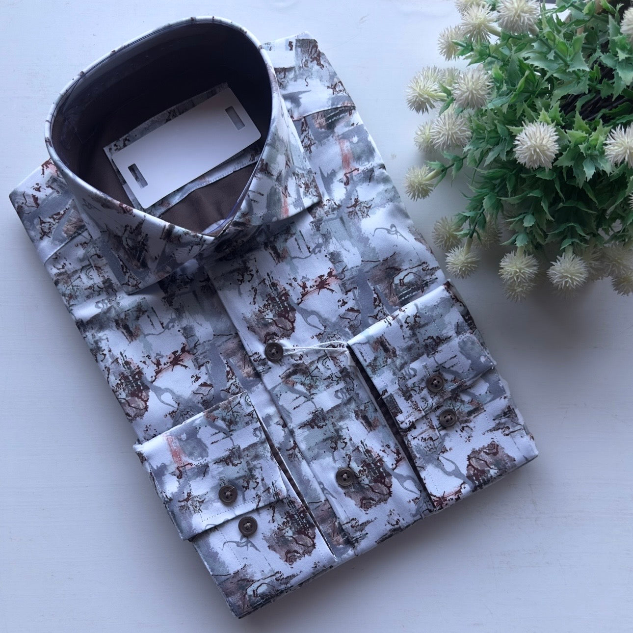 Peach Grey Abstract Men's Casual Longsleeve Shirt