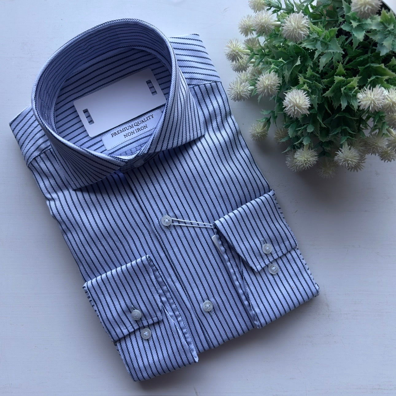 Blue Striped Non-Iron Men's Longsleeve Formal Shirt