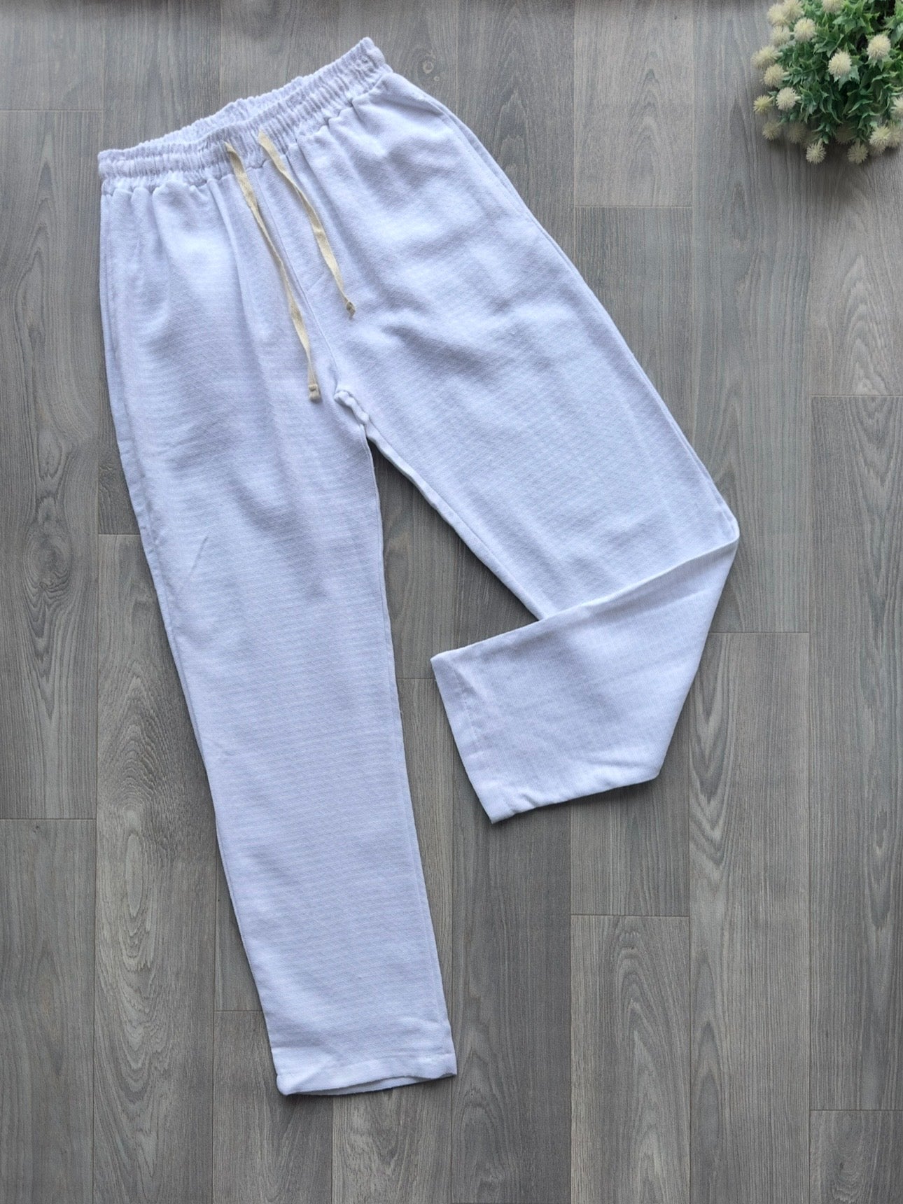 White Lightweight Men's Drawstring Pants