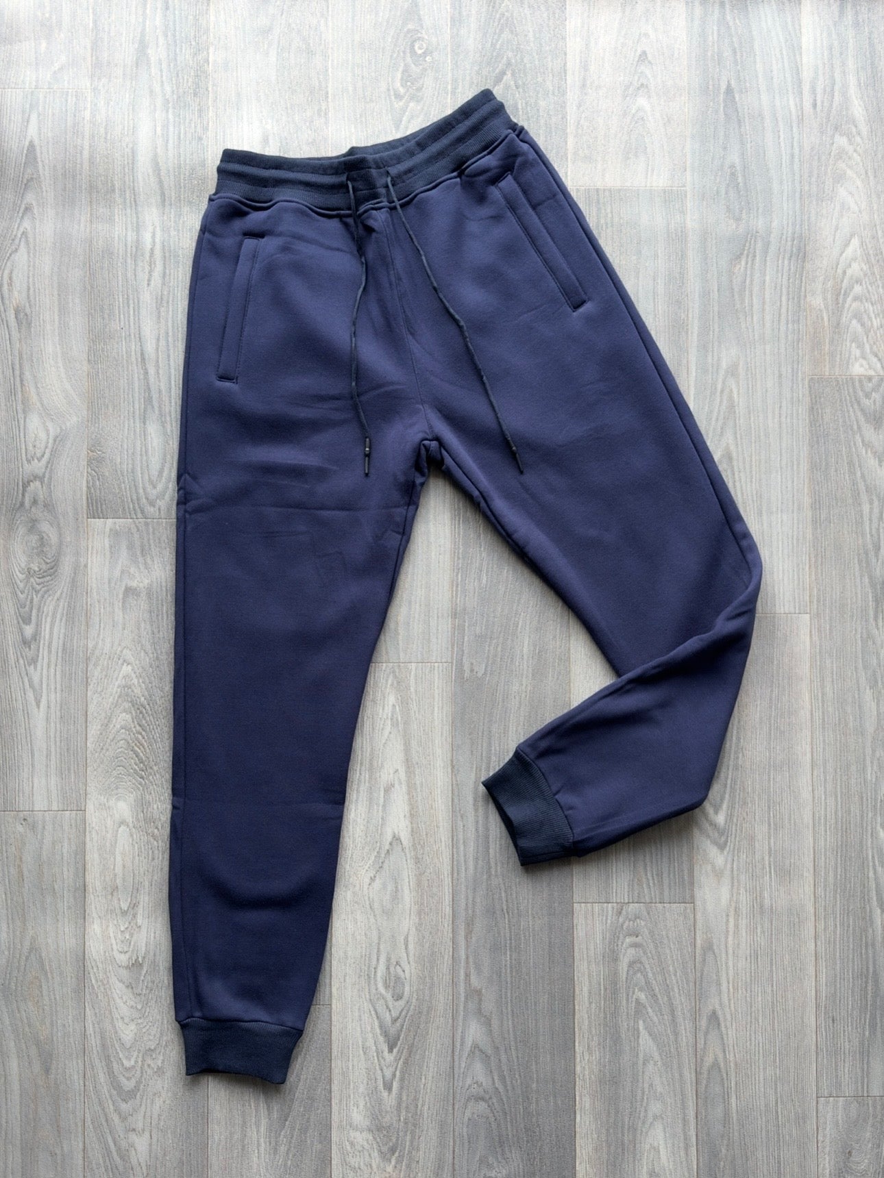 Navy Blue Plain Men's Fleeced Sweatpants