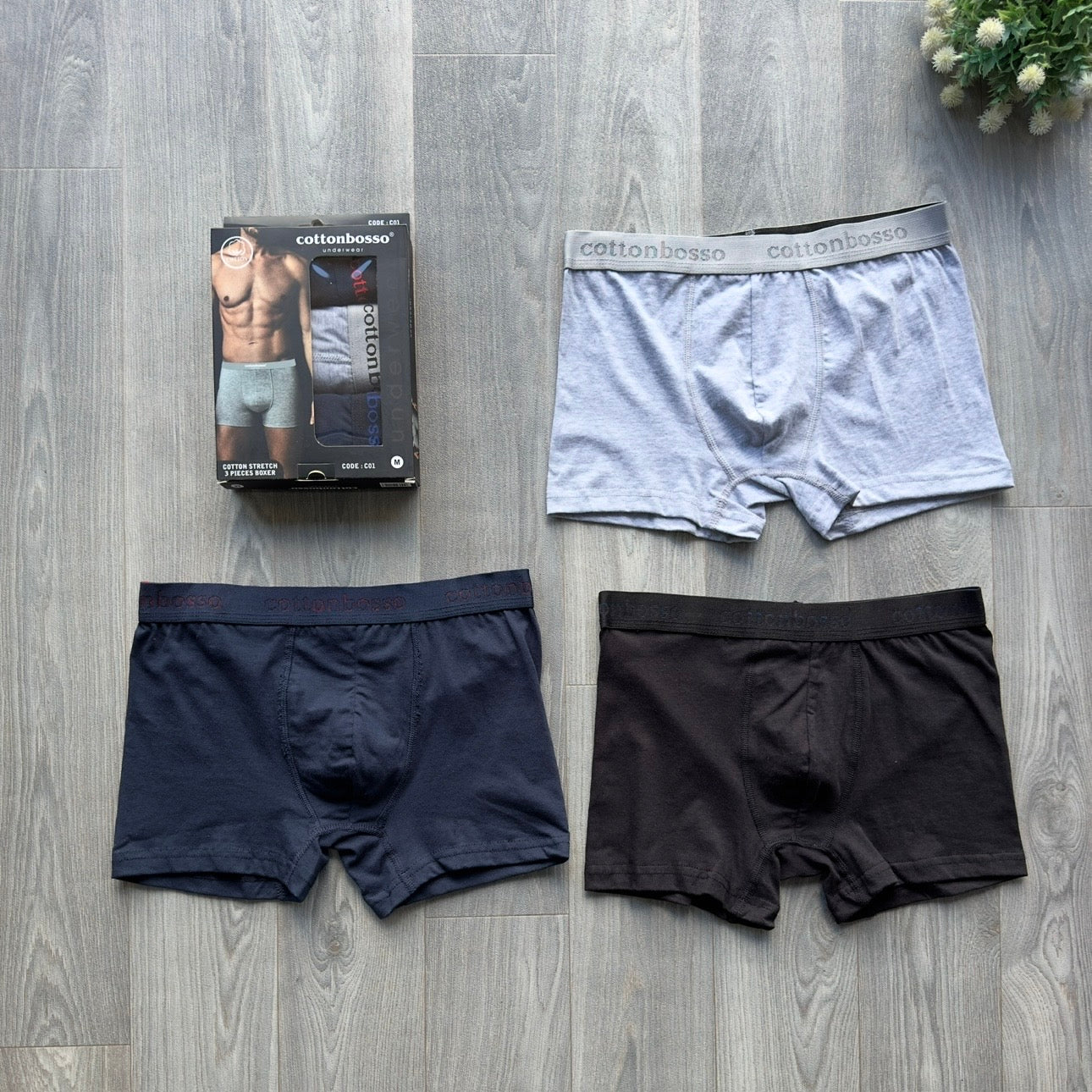 Men's Boxer Brief Pack ( Black, Grey & Blue Colours 3 in 1 Set)