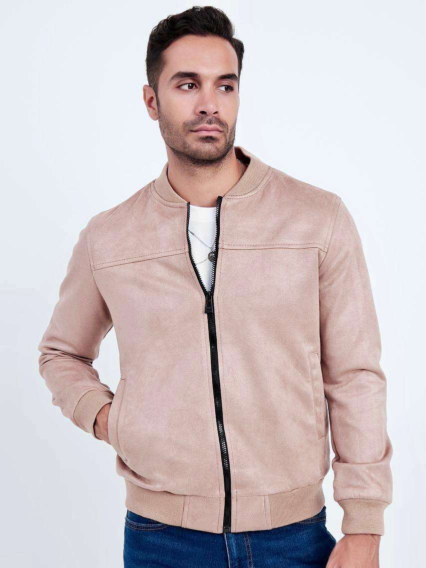 Beige Suede/ Velvet Bomber Men's Jacket