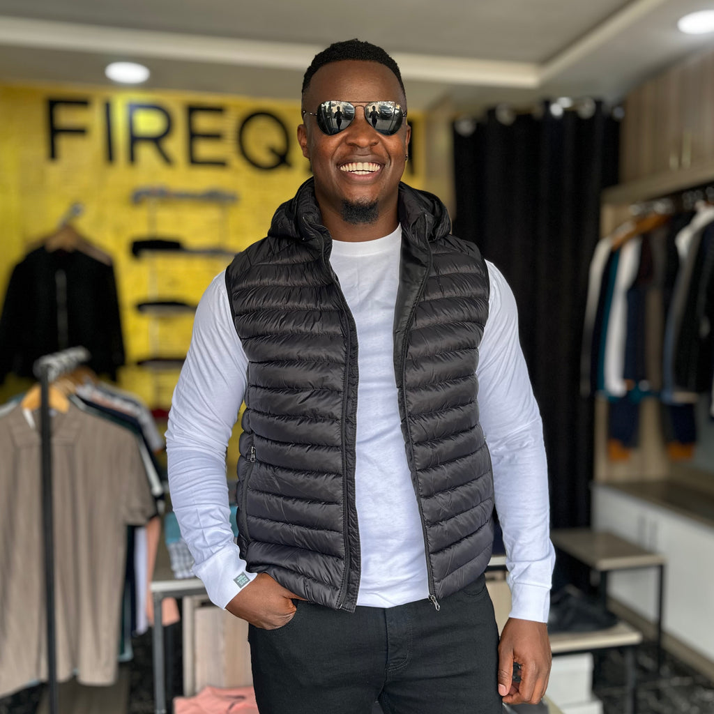 Black Removable Hoodie Men's Half Jacket