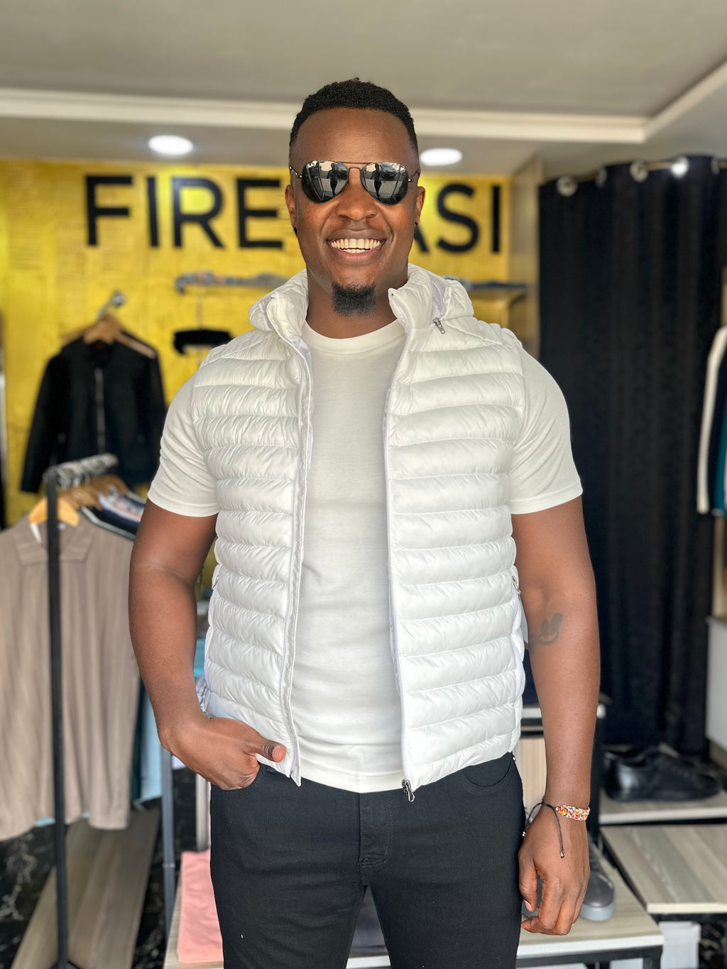 White Removable Hoodie Men's Half Jacket
